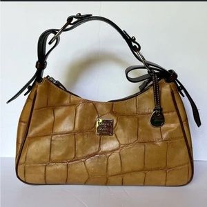 Dooney & Bourke Harrison Tan and Brown Leather Croc Embossed Shoulder Bag